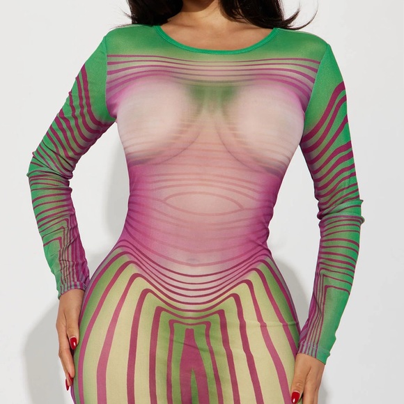 •Masterpiece• The Ultimate Sexy Subliminal Print Mesh Maxi Dress - Picture 2 of 2